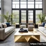 금속공예 디자인 원칙 - **Eco-Chic Living Room Accent:** A brightly lit, modern living room featuring a coffee table crafted...
