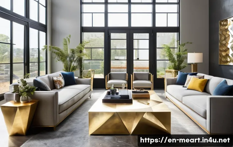 금속공예 디자인 원칙 - **Eco-Chic Living Room Accent:** A brightly lit, modern living room featuring a coffee table crafted...